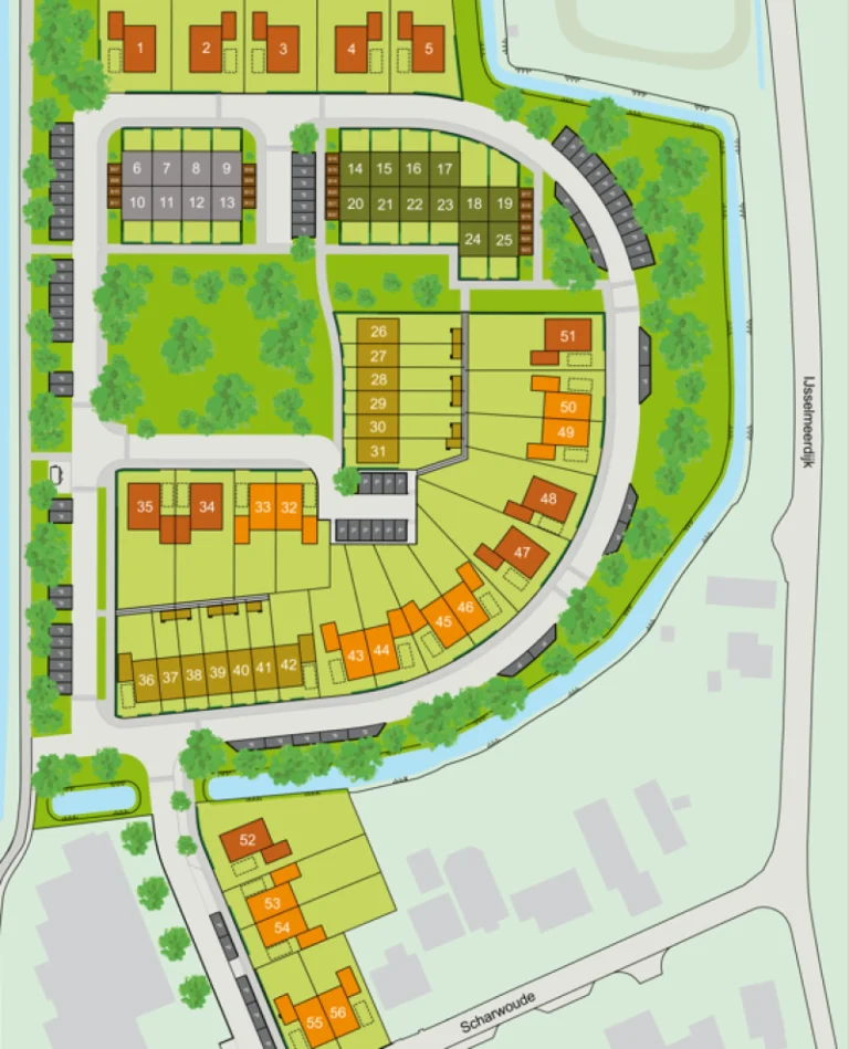 Woonwijk Wonen aan de Hulk in Scharwoude met vrijstaande en rijtjeshuizen, groen gebied en water nabij